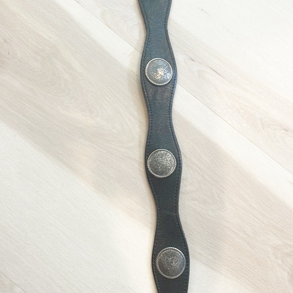 Vintage Concho Brown Leather Silver Tone Belt BOHO Western cowgirl XS S - Picture 4 of 6